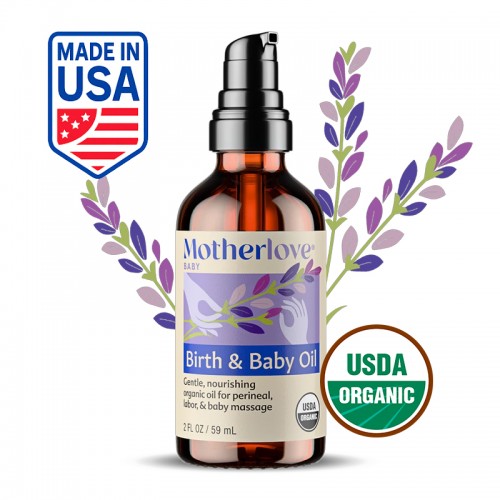 Motherlove Birth & Baby Oil 2oz | Gentle, organic, nourishing oil for perineal, labor, & baby massage| Organic Perineal Massage Oil | Baby Massage Oil | Made in USA